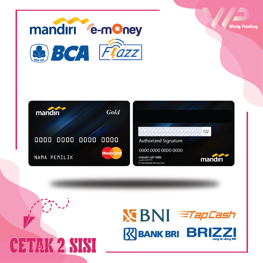 KARTU EMONEY DEBIT KREDIT PLATINUM BLACK MANDIRI FLAZZ BCA GEN 2 BNI TAPCASH BRIZZI BRI - 2 SISI