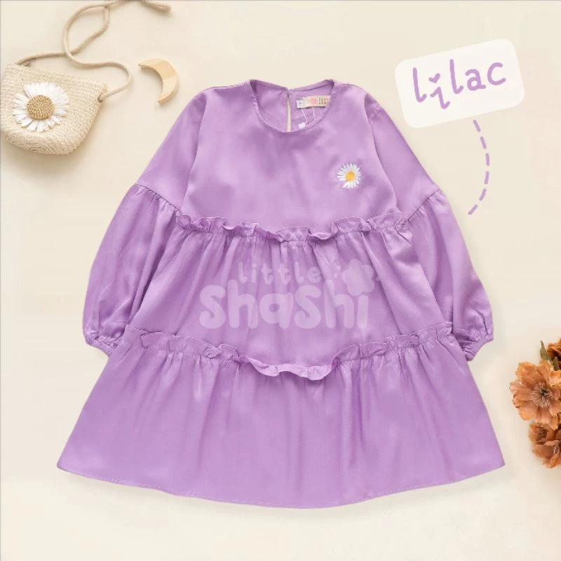 New Tunik anak rayon premium daisy by little shashi 3-7 Tahun warna lilac tua bunga bordir dress ana