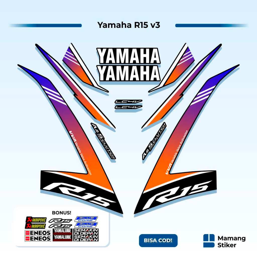 Striping R15 v3 Variasi (2) Full Body Simple Yzf Keren 2017 2018 2019 2020 2021 Api Anime RR Origina