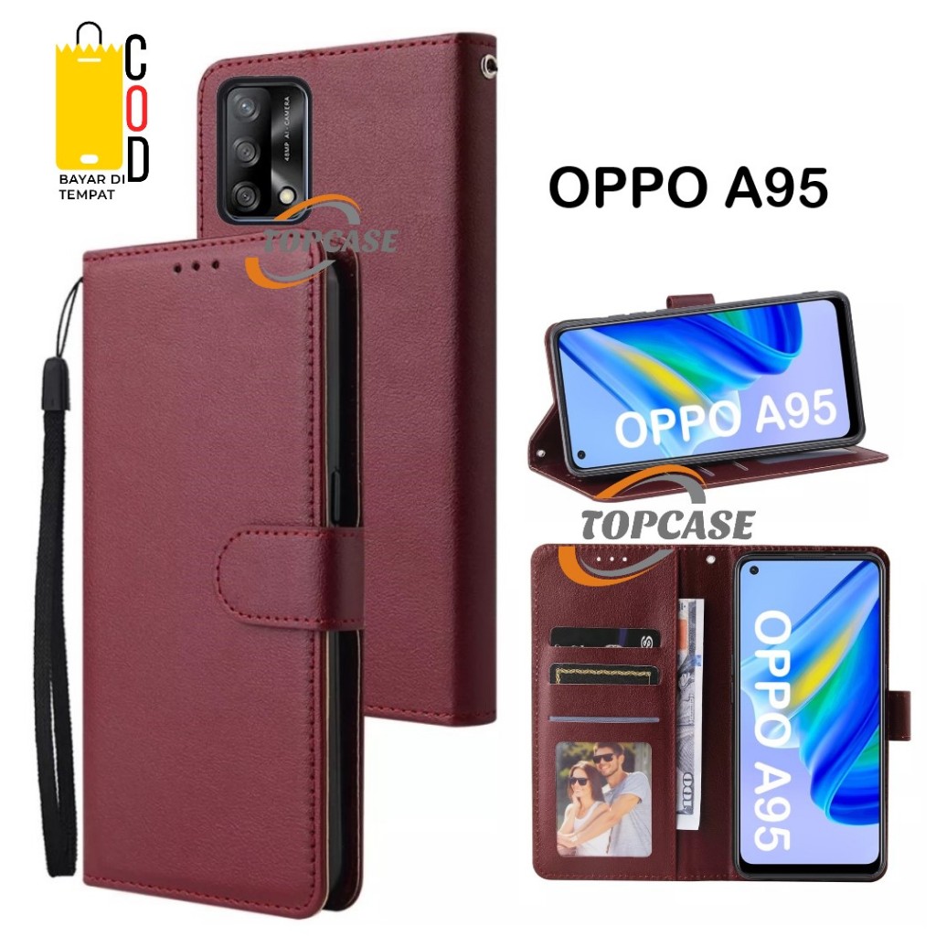 Case OPPO A95 Leather Flip Cover Wallet Case Kulit - Casing Dompet Case Wallet Leather Flip Untuk OP