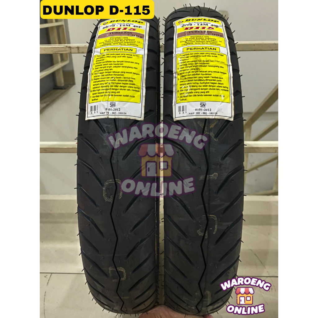 DUNLOP D115 RING 14 BAN MATIC TUBELESS UKURAN 80/90-14 | 90/90-14 | 100/70-14 BAN MOTOR MATIC BEAT V