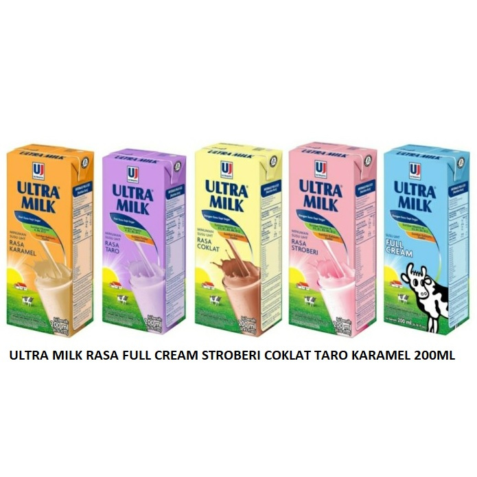 

Ultra Milk Susu UHT 200ml Cokelat Stroberi Full Cream Karamel Taro