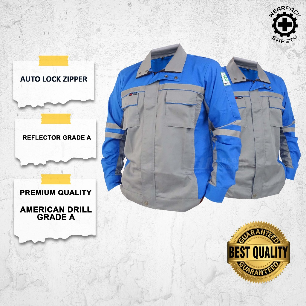 Wearpack Safety Semi Jaket / Baju kerja safety K3  Warna Biru Benhur Kombinasi Abu