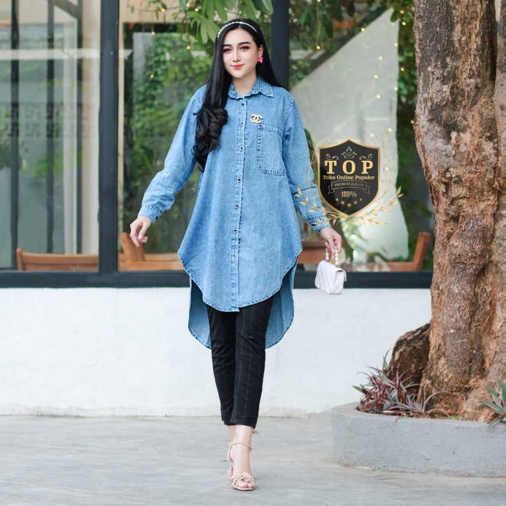 tunik jeans wanita panjang jumbo oversize
