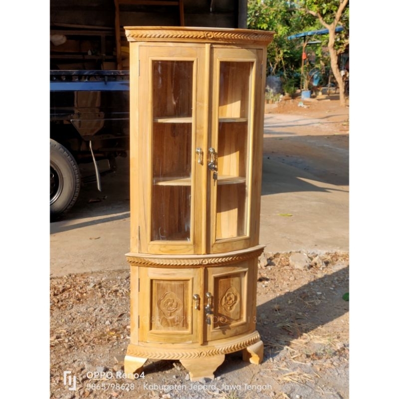 lemari sudut kecil Full Kayu Jati lemari pojok Rak serbaguna lemari hias kecil lemari kaca Jati alma