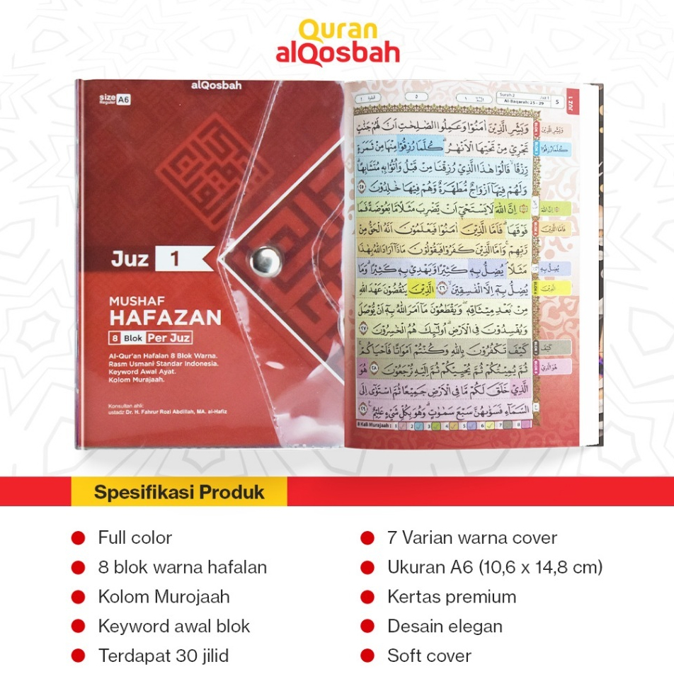 (Harga Promo) Al Quran Mushaf per juz Hafalan 8 Blok Warna A6 / Alquran saku per juz A6