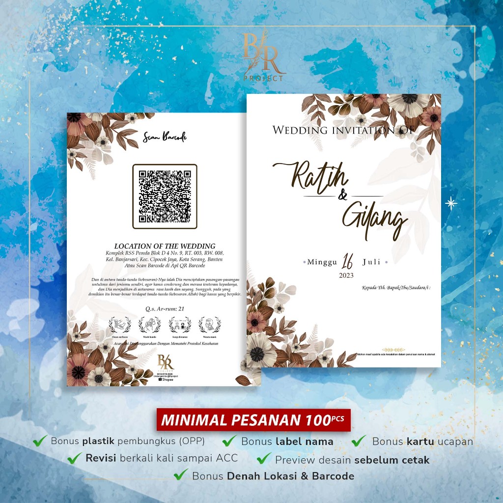 Undangan Pernikahan Lipat Dua Bahan Brief Card 160 GSM | Undangan Pernikahan Unik Murah | Undangan k