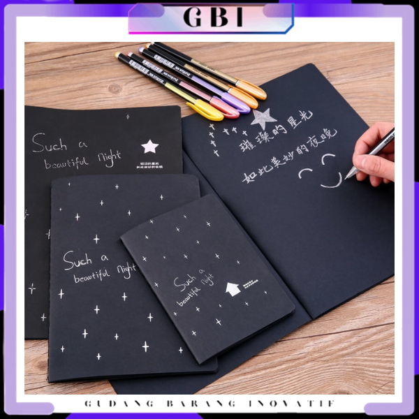 

GBI Buku Catatan Kertas Hitam Ukuran A6 A5 B5 Buku Tulis Warna Hitam Isi 28 Lembar Black Paper Plain Notebook DIY Scrapbook Agenda Foto Diary Kreatif