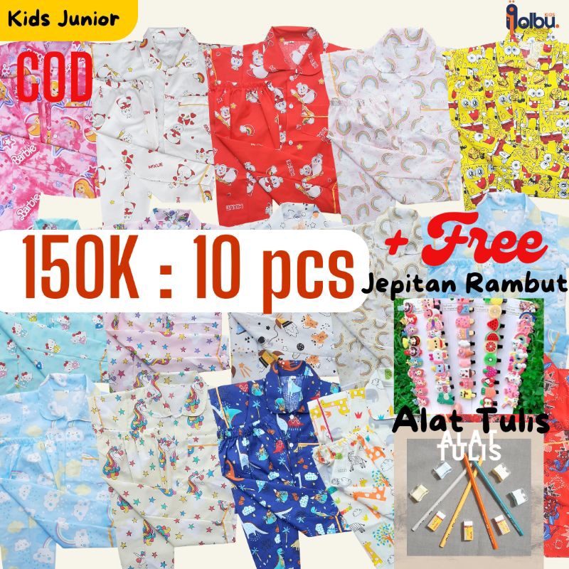 GROSIR PAKET USAHA PIYAMA ANAK BAHAN LOKAL 1-10 TAHUN 10 PCS