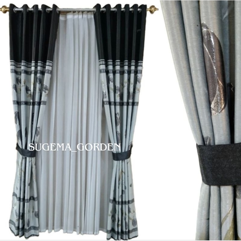 Gorden Blackout Abu Glossy Motif Bunga Tulip Minimalis Terbaru Bahan Import