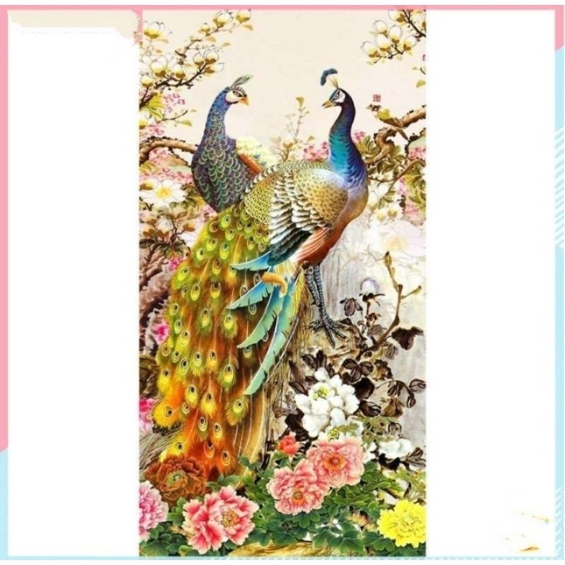 DIY paket kristik 2 merak bunga peoni cross stitch kit 14ct