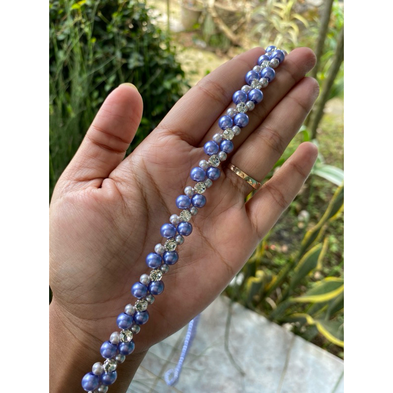 Mutiara rangkai steel blu mix silver