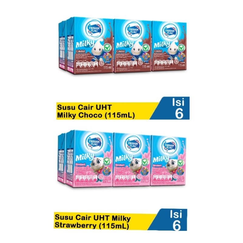 

6 PCS FRISIAN FLAG SUSU CAIR UHT MILKY NUTRIBRAIN RASA STRAWBERRY/COKLAT KEMASAN 115 ML TStore