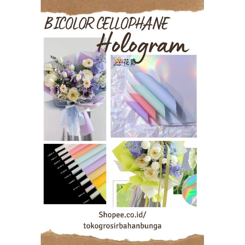 

1 Lembar Bicolor Cellophane Hologram / Dua Warna Glossy / Kertas Bunga / Rainbow Colour
