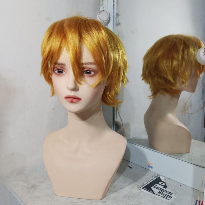 [READY STOK] Wig Cosplay tartaglia childe blonde kuning base genshin GI cap jaring freebrand