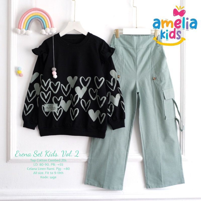 ERENA SET KIDS SETCEL SET CELANA CARGO KIDS SETELAN KAOS REMAJA TANGGUNG PAKAIAN ANAK REMAJA PEREMPU