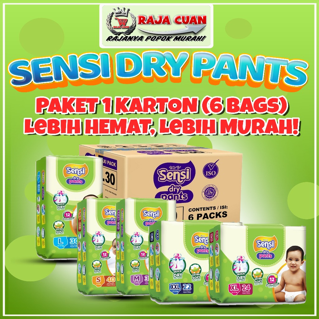 Sensi Dry Baby Pants kemasan 1 karton isi 6 bags