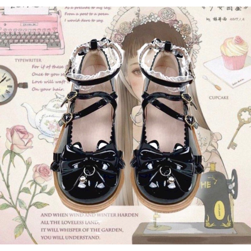 Sepatu Hitam Black Loafers Lolita Shoes Kawaii