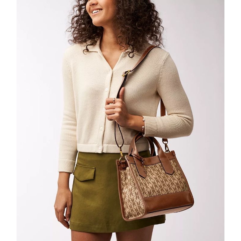 Ocil Kyler Printed Polyurethane Satchel Brown