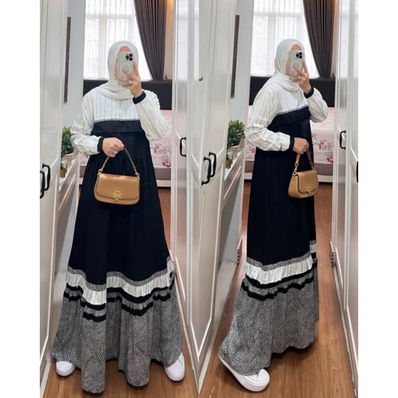 Gamis Katun Syaina By Semut Motip Terbaru / Gamis Katun Kombinasi Syaina By Semut