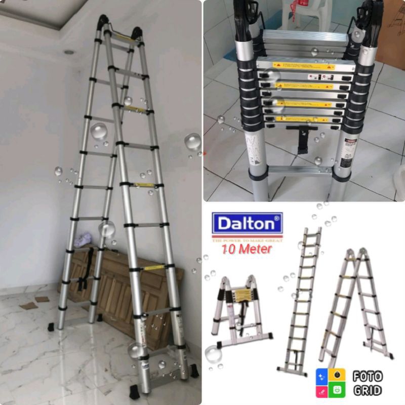 Tangga Lipat Teleskopik 10 Meter Double Alumunium Multipurpose Telescopic Ladder DALTON ML1008D