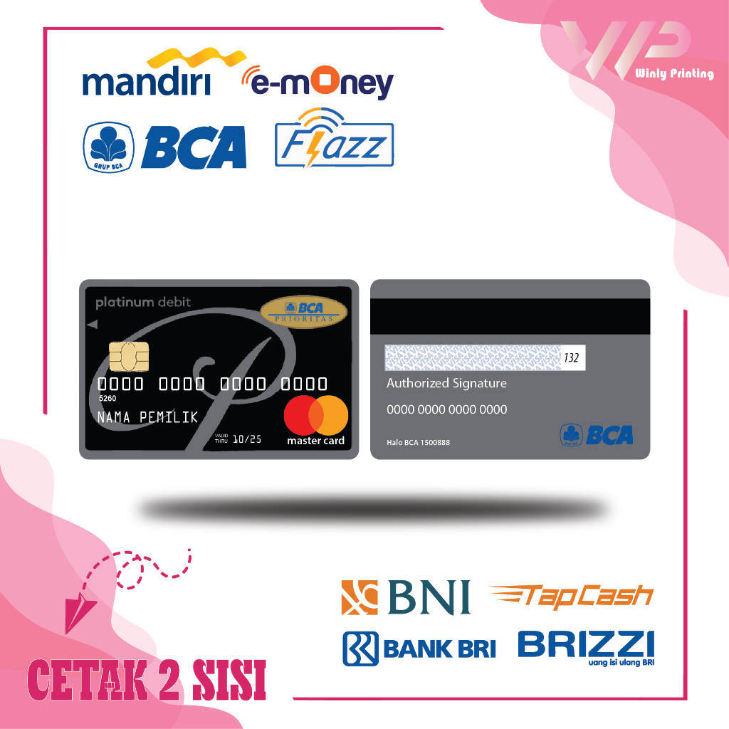 KARTU EMONEY DEBIT KREDIT BCA PLATINUM GREY MANDIRI FLAZZ BCA GEN 2 BNI TAPCASH BRIZZI BRI - 2 SISI