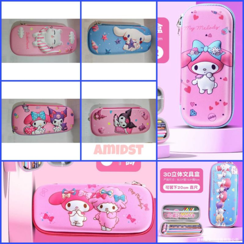 Kotak Pensil 3D Timbul Pencil Case Karakter Hello Kitty, Melody, Cinnamoroll, Kotak Pensil Motif Kar