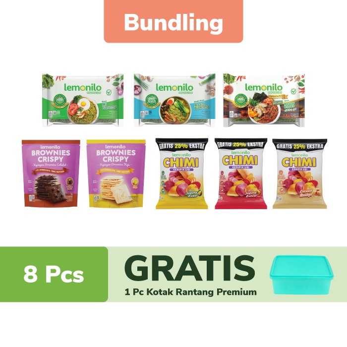 

8 Pcs Lemonilo Paket Mie Chimi Brownies Crispy FREE Food Storage 4L