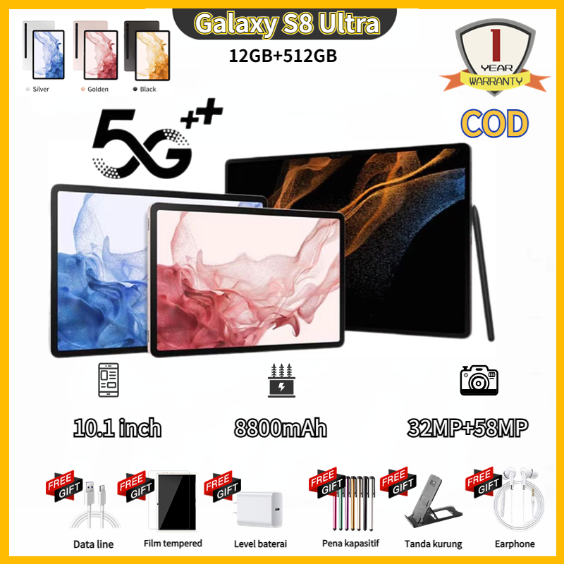 2023 Tablet Murah 5G Baru Galaxy HOT PAD S8 Tab 12inch RAM 12GB+512GB ROM Tablet baru Tablet Pembela