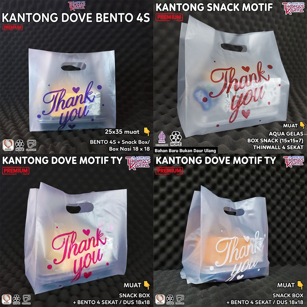 Plastik Mika Bento Sekat 4 Motif THANK YOU isi 50 Kantong Box Nasi Kuning Karakter Lucu Hampers