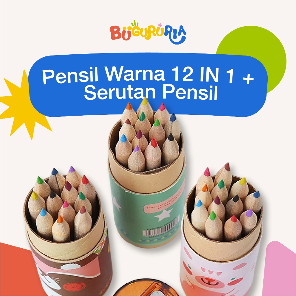 

Bu Guru Ria - Pensil Warna 12 IN 1 + Serutan Pensil Color Pencils Pensil Warna Karakter Kemasan Tabung Berbentuk Lucu Murah