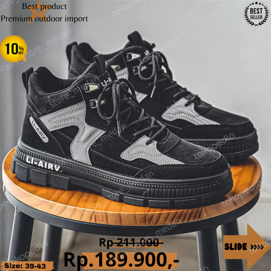 Sepatu boots 39-43 hitam abu Sneaker outdoor import adventure medan - 39