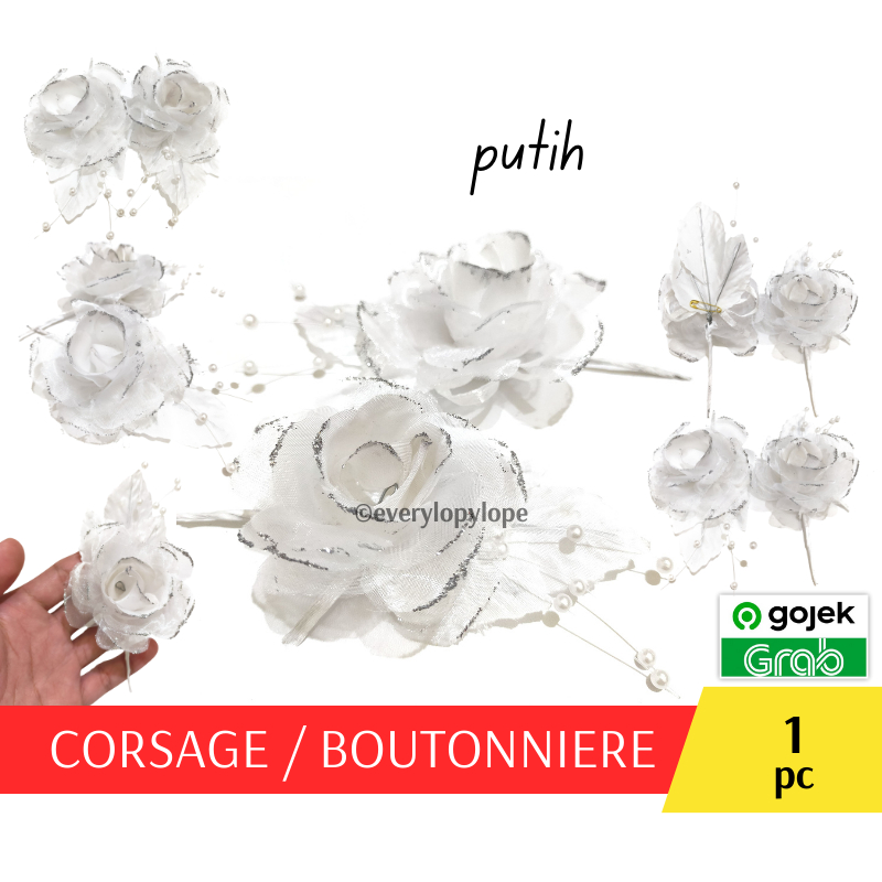Corsage Pin Jas Korsase Bros Bunga Dada Panitia Pernikahan Warna Putih