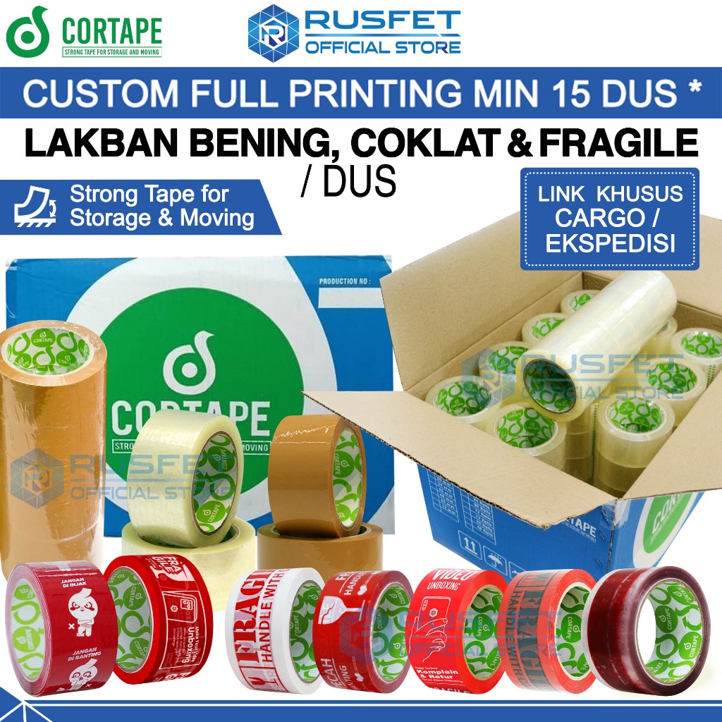 

Lakban Bening Coklat Fragile Isolasi Stiker Opp Tape Perekat Termurah Premium CORTAPE RUSFET CORX / DUS