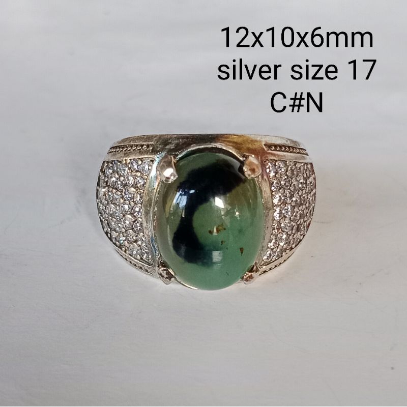cincin perak pria, batu hijau origin garut