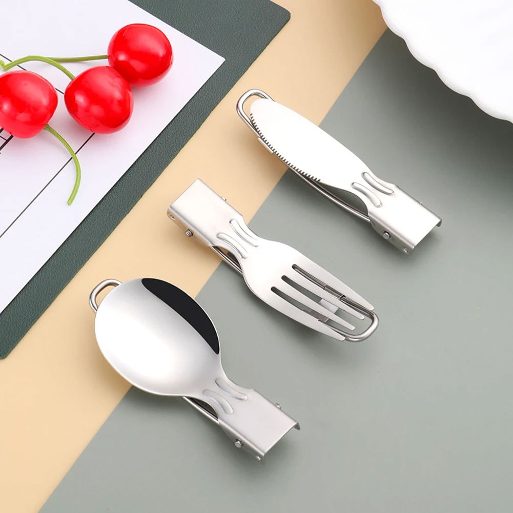 【COD】 Alat Makan Lipat Portable * Sendok Garpu Pisau Stainless Steel * Travel Outdoor Camping-2
