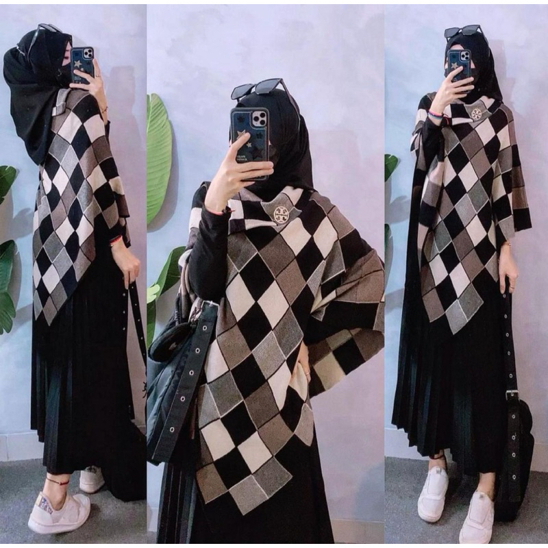 OUTER WANITA PONCHO KOTAK IMPORT