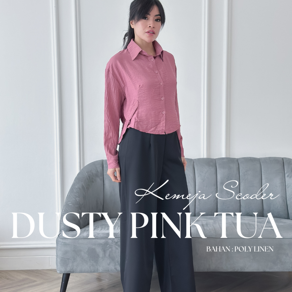 Cammomile Scoder Dusty Pink tua Kemeja wanita lengan panjang
