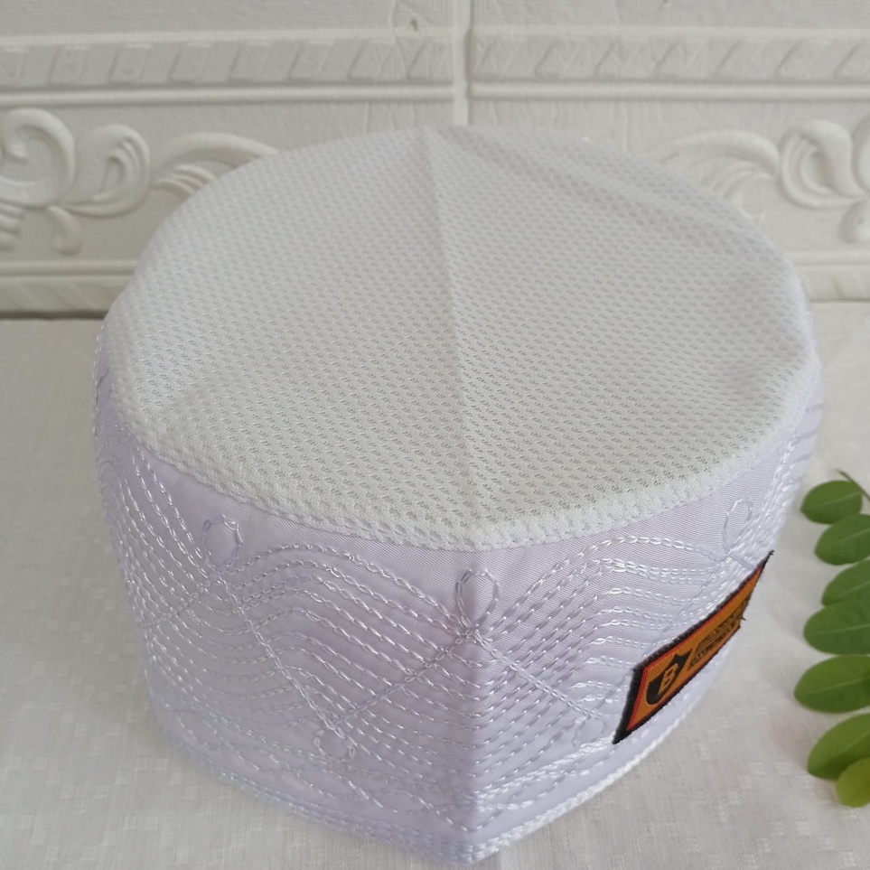 Model Terupdate  Peci Songkok Kopiah Haji ikaf Madinah Bulat full ac jaring Putih Premium tinggi 9cm