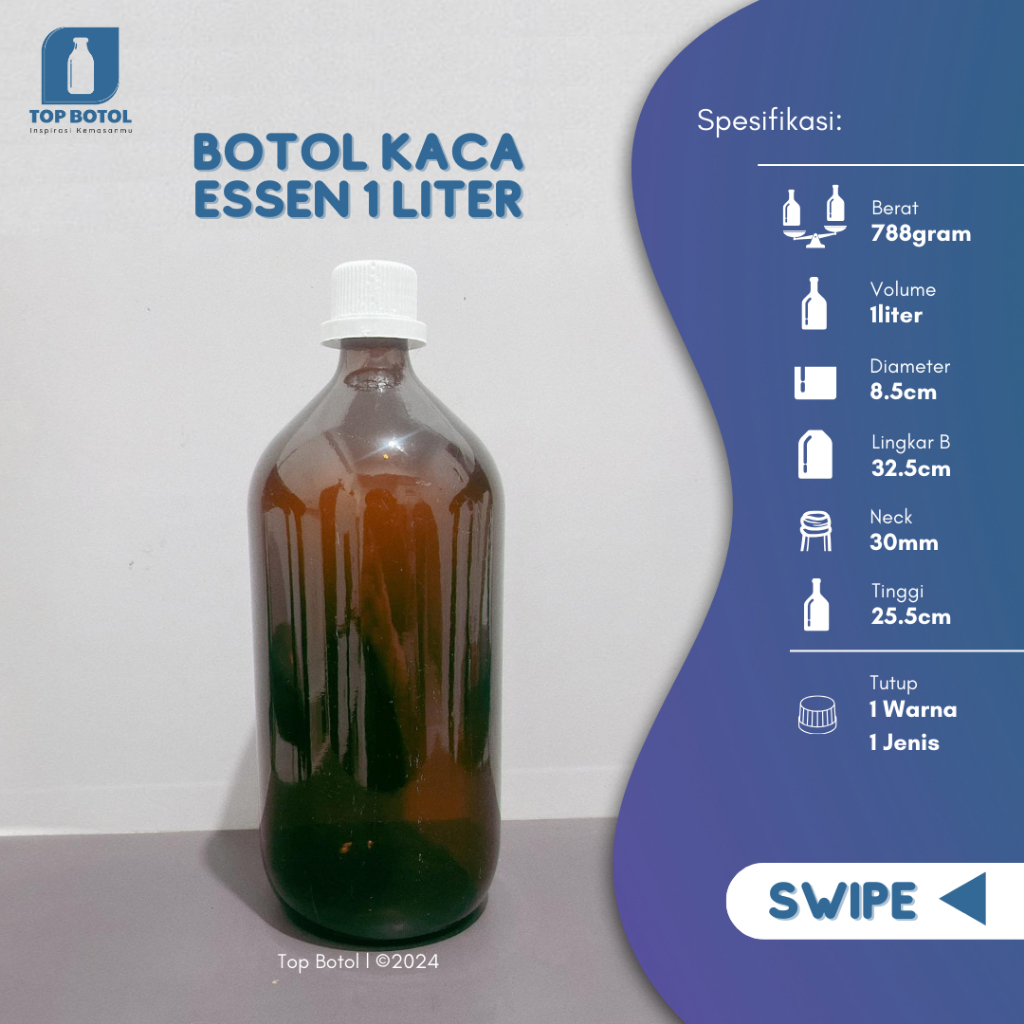 (PAKET ISI 12PCS) Botol kaca coklat 1liter , Botol kaca amber 1000ml, Botol parfum, fermentasi - Ese