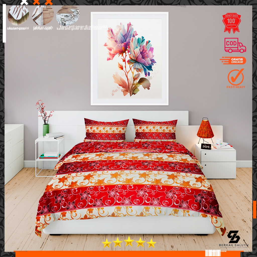 Sprei katun motif batik flowers. aesthetic anti geser king size