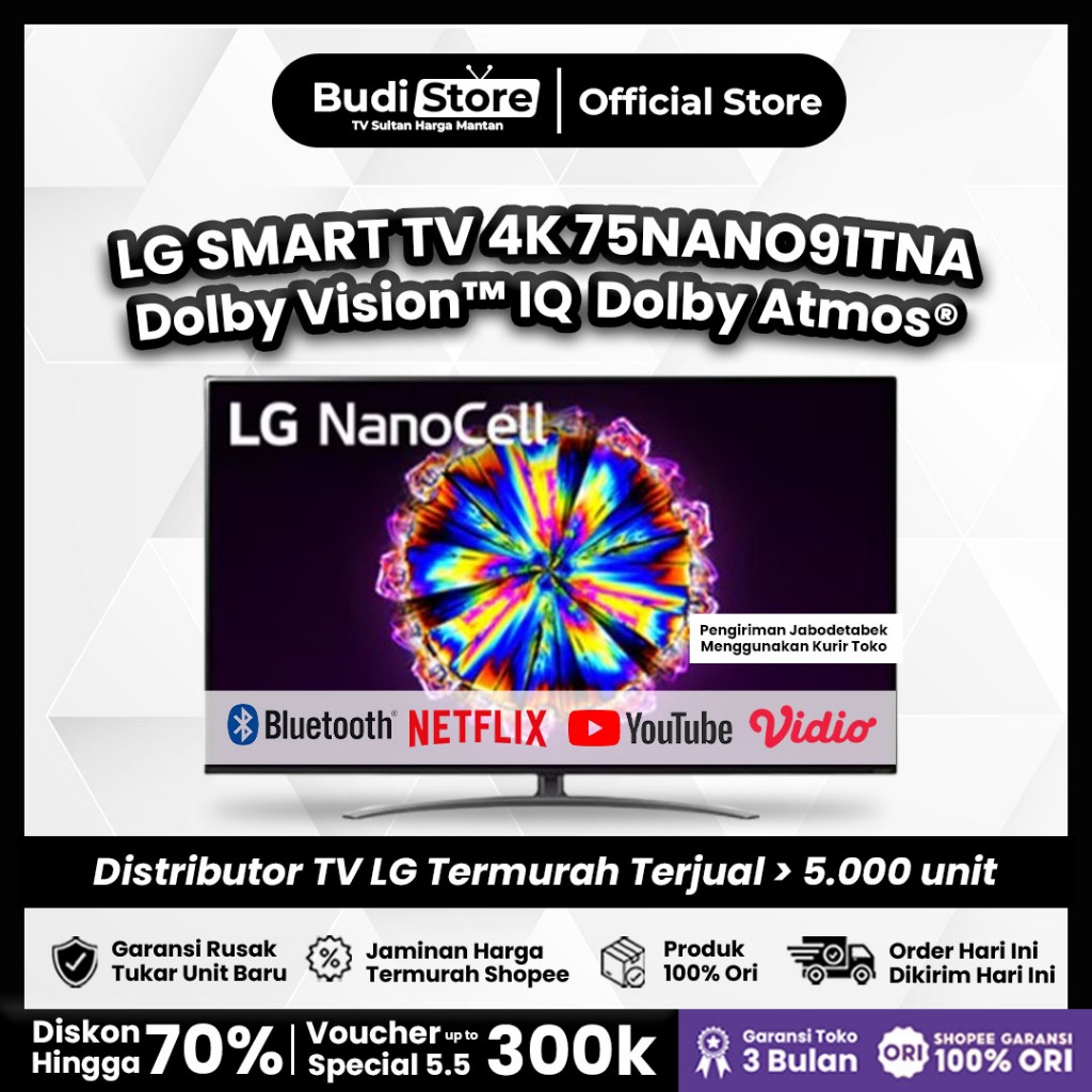 LED TV LG 75 INCH NANOCELL SMART TV UHD 4K NANO CELL 75NANO91TNA 100% Original - Budi Store