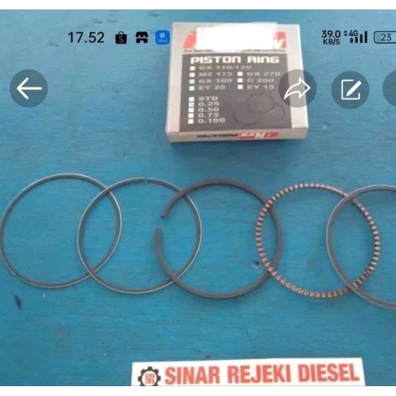 Piston Ring Per Seker Mesin GX160 GX200 GX 160 GX 200 Oversize 0.25 Kinew