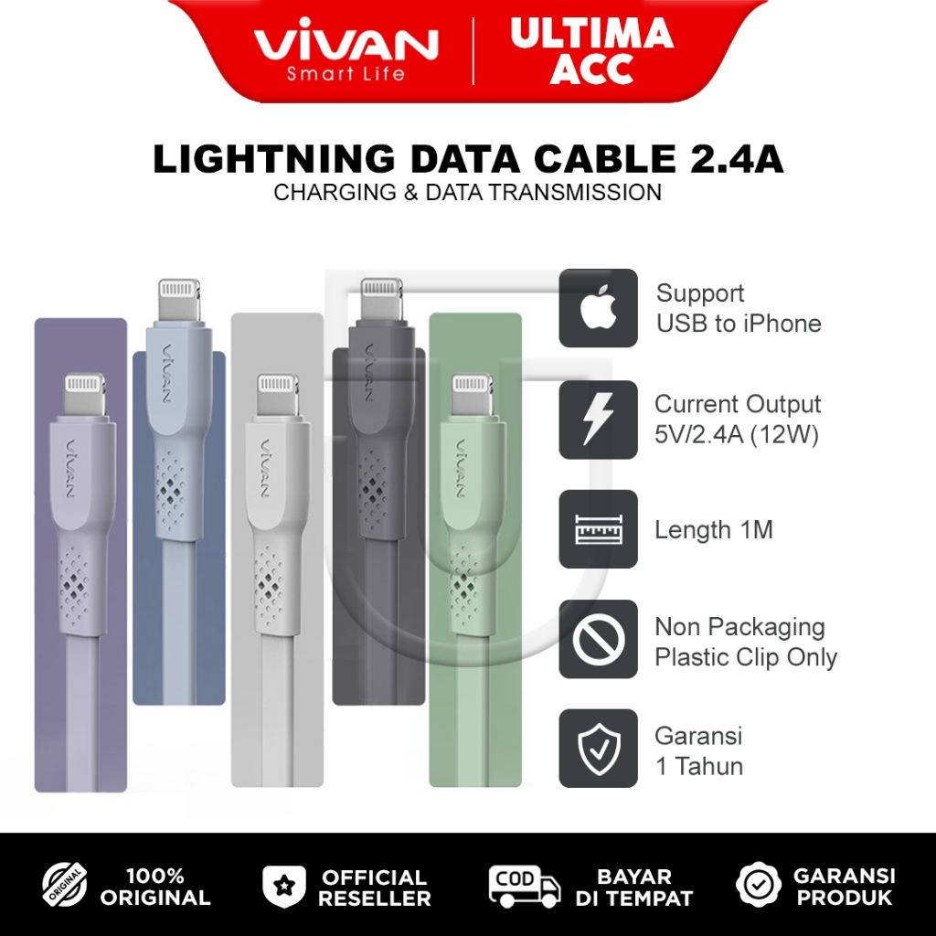 VIVAN Kabel Charger iPone CSL100S Lightning Cable iPhon Casan HP