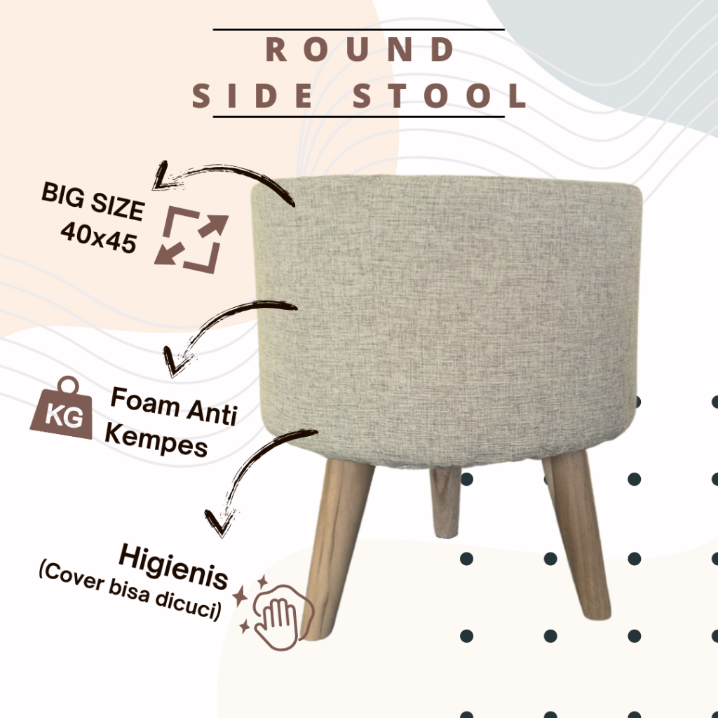 Custom Hygge - Sofa puff / Kursi stool kayu Bench Bulat Minimalis diameter 45 (Cover Only)