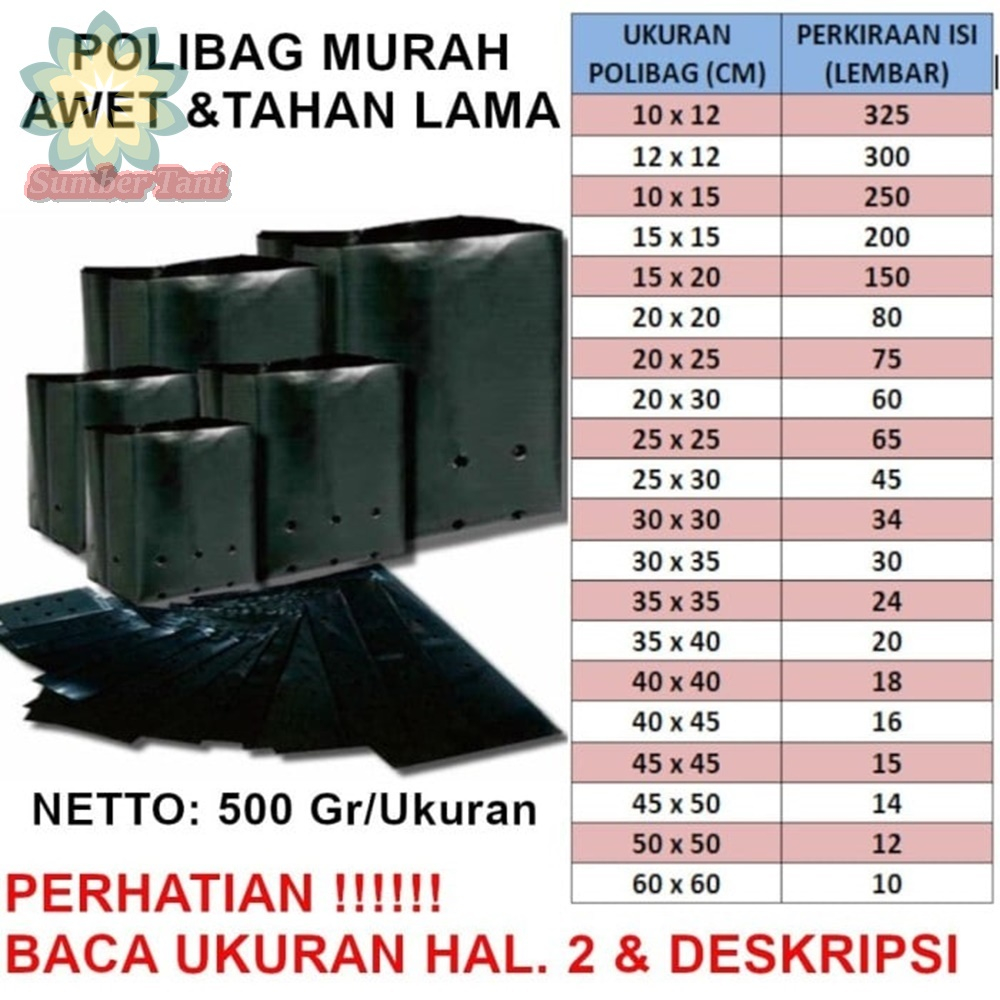 POLYBAG / POLIBEG / POLIBAG / KANTONG TANAMAN / PLASTIK TANAMAN