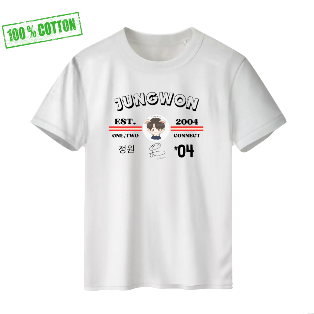 kaos katun en jungwon connect korea baju distro sablon pakaian atasan premium casual putih