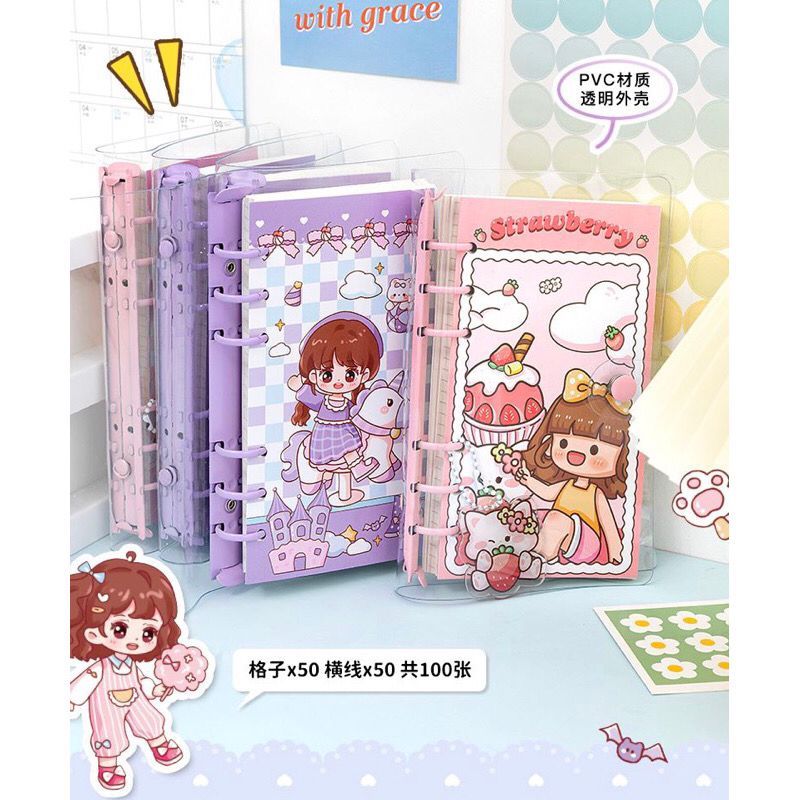 

Binder A6 Notebook Sanrio Jurnal Kit Kartun Buku Catatan Isi Ulang Loose Leaf Cantik