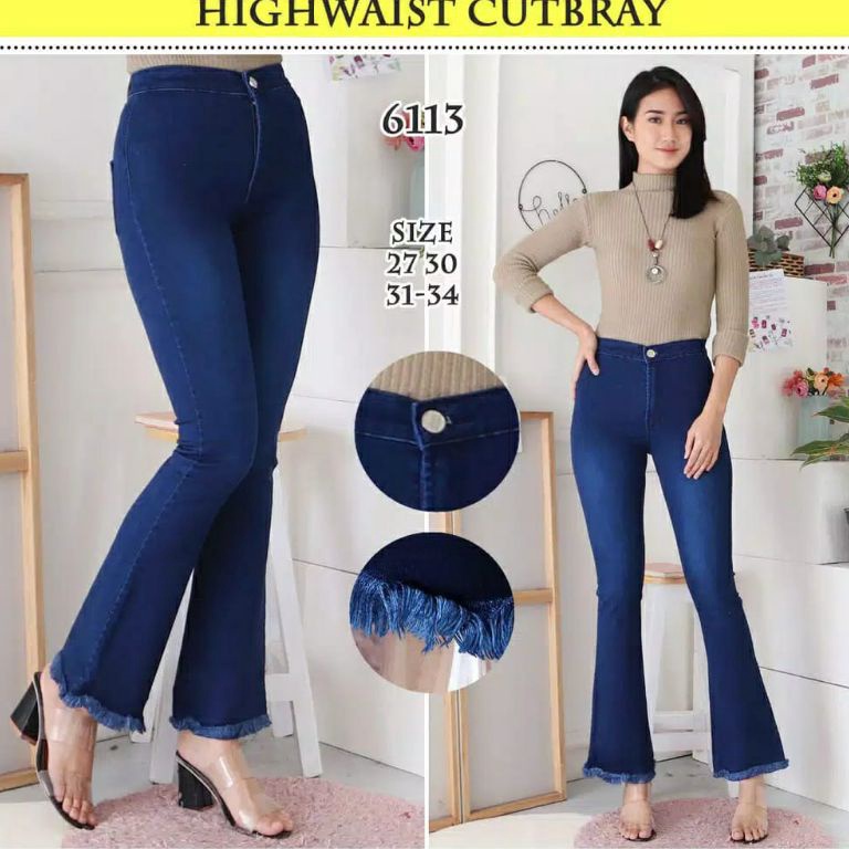 ART X7A CELANA PANJANG JEANS WANITA HIGHWAIST CUTBRAY RUMBAI RAWISHEWES CUTBRAY RAWIS