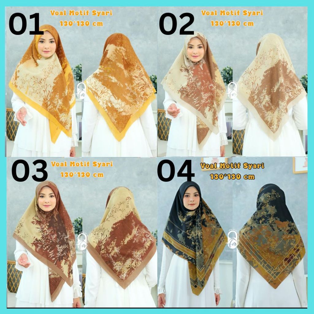 New Hijab |Jilbab Segi Empat Syari Motif LC | Farsya Adeeva Voal Motif Syari Lc | 130 x 130 | SERAGA